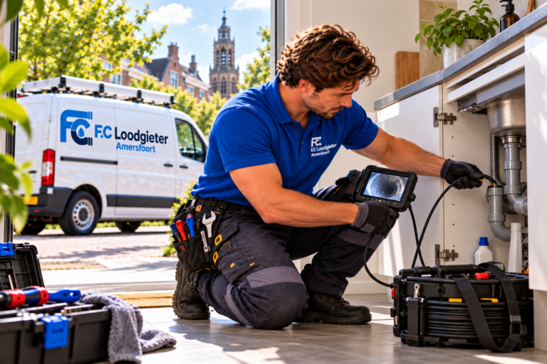 F.C Loodgieter Amersfoort inspecteert een keukenafvoer met een camera